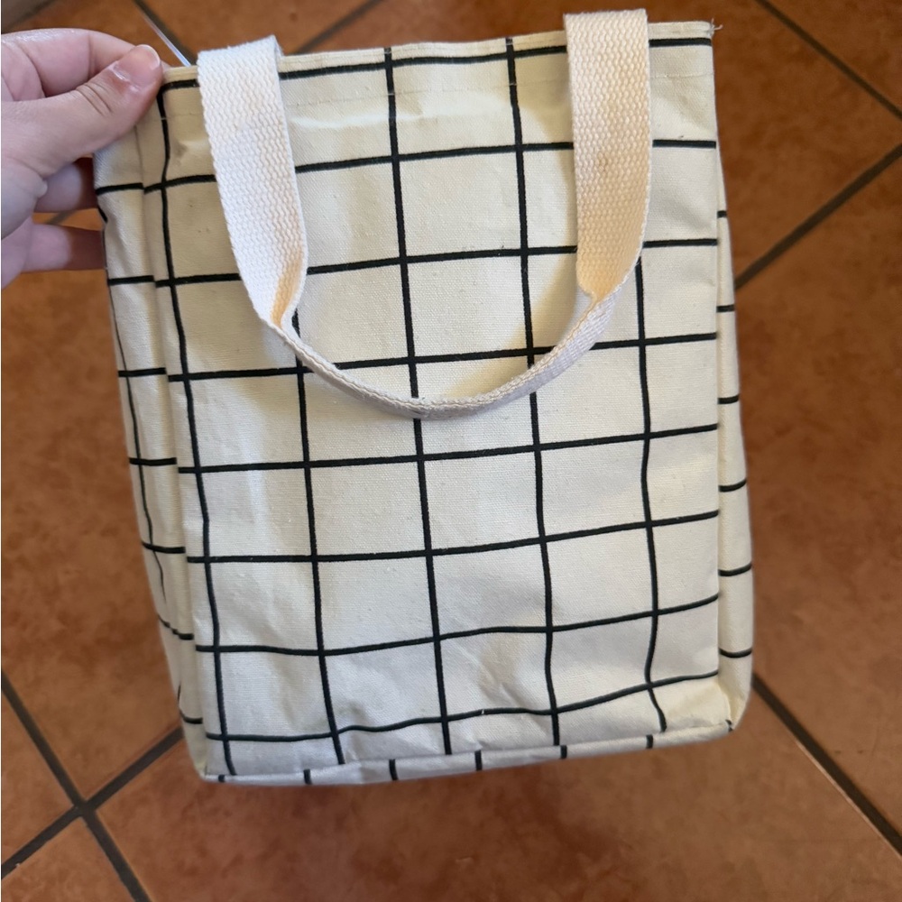 White plaid lunch bag